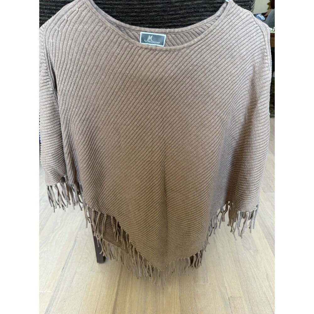 JM Collection‎ Poncho With Fringe Tan Women’s Size Small/Medium